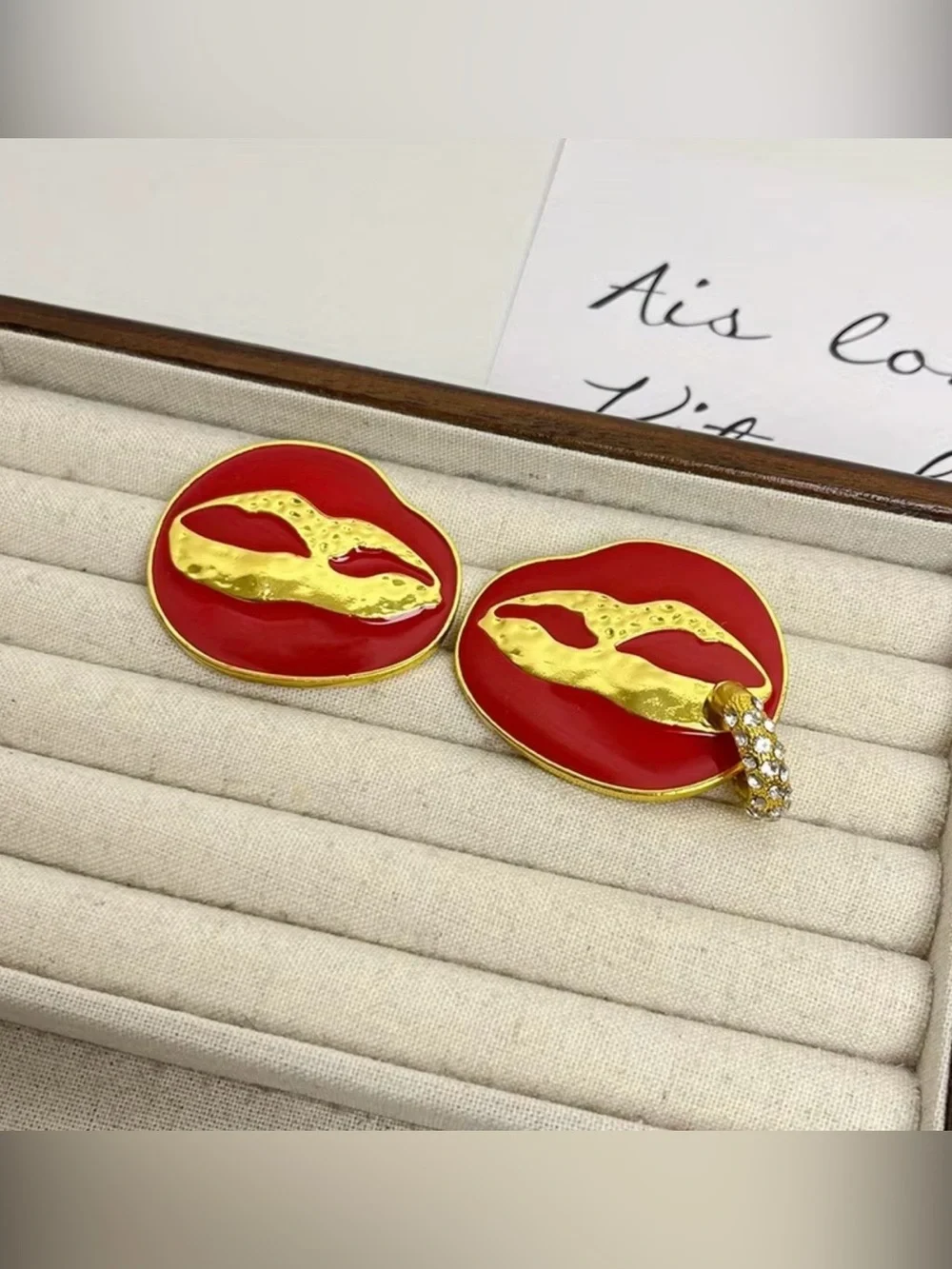 Schiaparelli Inspired Red and Gold Lip Statement Earrings